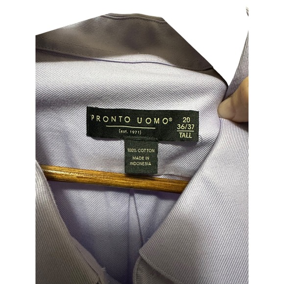 Pronto Uomo Tall Men Dress Shirt Lavender Solid Long Sleeve ButtonFront 20 36/37 - Picture 3 of 5